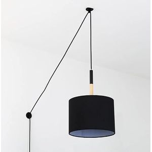 BarcelonaLED Nordic plafondlamp met zwarte stoffen kap en kabelstekker en schakelaar E27 voor woonkamer slaapkamer