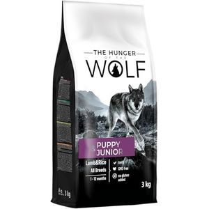 The Hunger of the Wolf Hondenvoer voor puppy's en jonge honden van alle rassen, fijn bereid droogvoer met lam en rijst, 3 kg