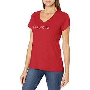 Nautica Dames T-shirt van 100% katoen met klassiek logo, Nautica rood