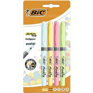 BIC Pastel markeerstift 4 pastelkleuren lijndikte: 1,6 mm - 3,3 mm - met bescherming tegen uitdroging