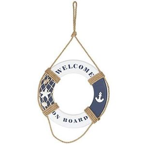 HEITMANN DECO Reddingsring van hout met opschrift ""Welcome on Board"", decoratie voor binnen, watersport, wanddecoratie, blauw en wit