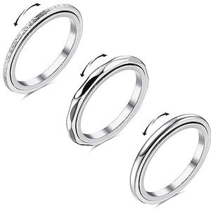 FIOROYAL 3 stuks antistress ringen, roestvrij staal, dames, heren, angstring, fidget hand spinner ring, koppel, zilveren ring