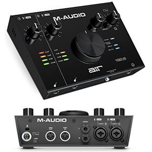 M-Audio AIR 192 6 audio-interface of geluidskaart, USB voor opname, zang, gitaar, studiokwaliteit, met 2 XLR-ingangen en software.