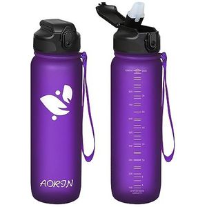 AORIN Drinkfles met rietje, 1 liter, BPA-vrij, Tritan, lekvrij, geschikt voor sport, fitness, hardlopen, yoga, fietsen, outdoor