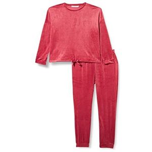 women'secret Pyjama met lange mouwen en skinny broek van fluweel met warmteverzegelde applicaties voor dames, wijn, XXL, Wijn