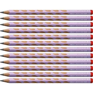 Stabilo Easy Grafietstift voor rechtshandigen, ergonomische driehoekige grafietstift in pastellila, 12 stuks, hardheidsgraad HB