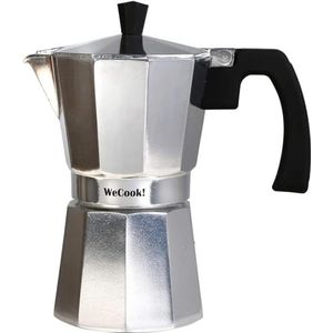 WECOOK! Paola Italiaans koffiezetapparaat van aluminium, Express, 1 kopje koffie, siliconen afdichting, veiligheidsventiel, glaskeramiek, gas, elektrisch