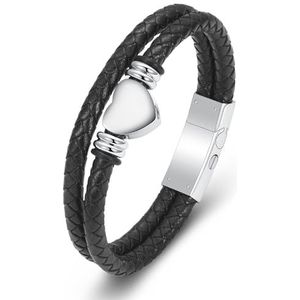 Minicremation Urn armband voor as, meerlaagse sluiting van koeienleer, voor dames en heren, 20 cm, leer, Leer