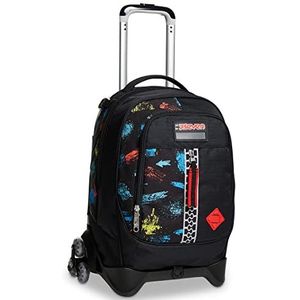 Scratchy Boy Seven Trolley boekenrugzak 2-in-1 rugzak + trolley voor tieners, meisjes en jongens, school, sport, vrije tijd, laptoptas, jet zwart, eenheidsmaat, Jet zwart, Casual