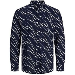 Jack & Jones Jprblasummer Ss23 linnen bedrukte overhemd L/S heren overhemd, Perfect Navy/Aop: Slim Fit