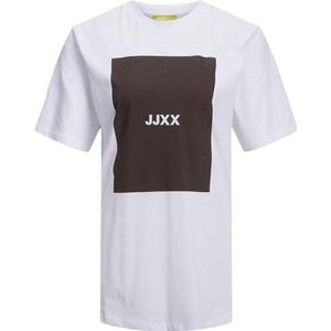JACK & JONES JJxx Jxamber SS Relaxed Tee Noos T-shirt voor dames, helder wit/print: Demmitar Square, S, Bright White/Print: Demitait Square