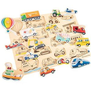 New Classic Toys 10442 Peg Puzzel Transport-16-delige FSC-100% gecertificeerd hout