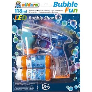 alldoro 60625 LED bubbelpistool met 2 x 59 ml elektrische bellenblaasvloeistof met led, ca. 17 x 15 x 6 cm, voor kinderen vanaf 3 jaar