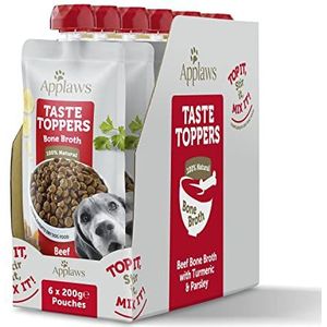 Applaws Taste Toppers 6 zakjes droogvoer voor honden, 100% natuurlijk, runderbottenbouillon voor droogvoer, 200 g