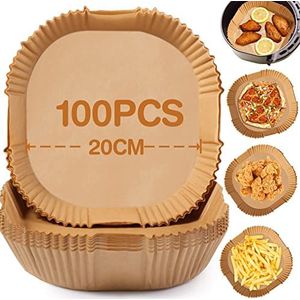 Diboniur Bakpapier Air Fryer, 100 stuks 20 cm bakpapier Air Fryer, antiaanbaklaag Disposable Paper Liner Accessoires Air Fryer, voor 5-8 l Friteuse Zonder Olie (Vierkant)