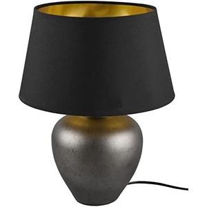 Reality Leuchten ABBY tafellamp met keramische voet antiek nikkel, stoffen kap zwart, goud, exclusief E27, hoogte 39 cm, R50601902