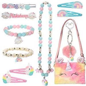 Pinkgarden Pluche eenhoorn-handtas, halsketting, armband en haarclip, het beste cadeau, Acryl