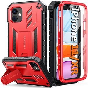 FNTCASE iPhone 11 telefoonhoes: iPhone XR hoes met standaard, schokbestendig beschermhoesje van militaire kwaliteit - dubbele laag rondom bescherming, mat, gestructureerd, valbestendig, 15,5