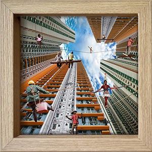 International Graphics MaIIILO/M-L Vareisures, ""TJ Plus Haut Hong-Kong"", 16 x 16 cm, houten frame