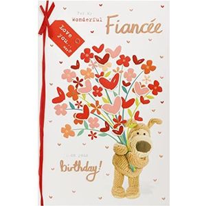 Boofle Verjaardagskaart voor verloofde met envelop, schattig design met boofle en groot boeket bloemen