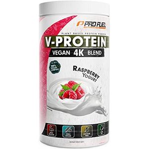 Vegan proteïnepoeder - framboos yoghurt - V-proteïne 4K blend | ongelooflijk lekker & romig | 750 g | van zonnebloemen, soja, hennepzaad en pompoenpitten | plantaardig eiwitpoeder met 79% eiwit