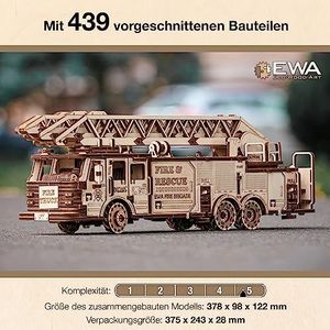 Eco Wood Art - Fire Truck - 3D Houten Puzzel - 37,8x9,8x12,2cm