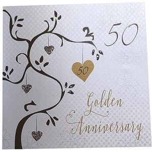 white cotton cards Wenskaart voor de 50e verjaardag gouden bruiloft (boom voor verjaardag, AB50) handgemaakt