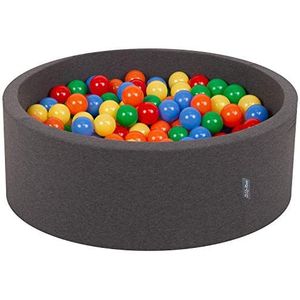 KiddyMoon 90 x 30 cm/300 ballen met een diameter van 7 cm, rond ballenbad voor baby's, gemaakt in de EU, donkergrijs: Geel/groen/blauw/rood/oranje