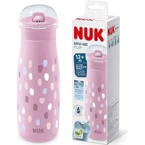 NUK Mini-Me Drinkfles met klapdeksel, 2-in-1 drinkfles, lekvrij, 450 ml, vanaf 12 maanden, BPA-vrij, 1 stuk, paars