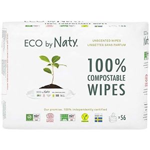 Eco de Naty, babydoekjes zonder geurstoffen, 168 stuks (3 x 56), composteerbare doeken van plantaardig materiaal, 0% kunststof, verpakking kan variëren