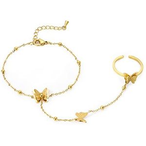 Emibele Gouden armband voor dames, vlinderarmband van roestvrij staal, 18K verguld, delicate sieraden voor dames en meisjes, goud, Lak goudkleurig
