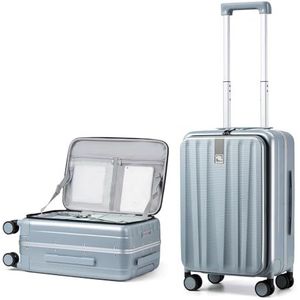 Hanke Handbagage van 50 cm met wielen van hard polycarbonaat, lichte TSA-koffer met opening aan de voorkant, reiskoffer voor dames en heren, grijs., Handbagage open van boven