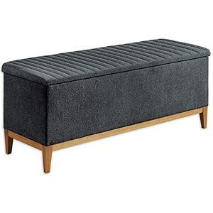 Stella Trading Aalborg Zitbank met opbergruimte en gevoerd deksel, antraciet, grote kist voor boxspringbed in de slaapkamer, polyester, 137 x 53 x 52 cm