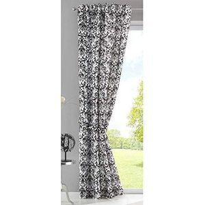 Gardinenbox 20200 Ram zijden gordijn, barokke look, gevlokte vezels, decoratief patroon, ondoorzichtig, met verborgen strepen, 245 x 140 cm (h x b), wit/zwart