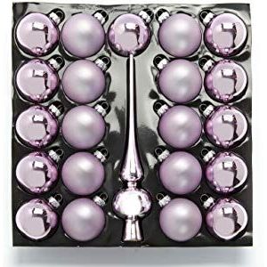 HEITMANN DECO Set van 21 Glaskugels + katoenen spitze – kerstversiering voor het ophangen – kerstballen – roze