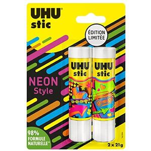 UHU Stic - Lijmstiften zonder oplosmiddelen, gelimiteerde oplage, neon, wit, 2 stuks à 21 g