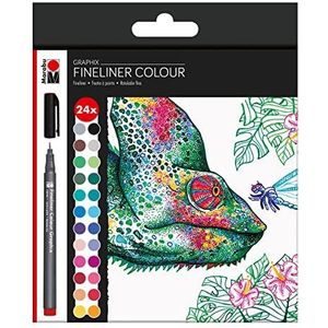 Marabu 01460000104 - Graphix Fineliner - Hypnotitieset, 24 schitterende kleuren, lijndikte ca. 0,5 mm, pigmentinkt op waterbasis, metalen gecoate kunststof punt