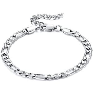 CASSIECA Armband voor dames en heren, roestvrij staal, Cubaanse figaro-ketting, 5 mm/9 mm, modieuze sieraden, hiphop-rapper, verjaardagscadeaus voor mannen, met geschenkdoos, Roestvrij staal