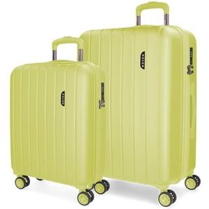 Movom Wood Kofferset, geel, 55/65 cm, stijf, ABS, geïntegreerde TSA-sluiting, 119 l, 6,74 kg, 4 dubbele wielen, handbagage, citroenboom, kofferset, Citroengras, kofferset