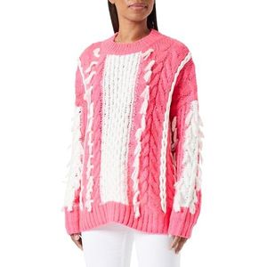 ebeeza Pull à col rond en tricot torsadé tridimensionnel pour femme Rose Taille XS/S, rose, XS