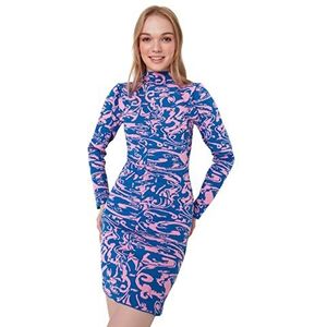 Trendyol Nauwsluitende gebreide mini-jurk voor dames, blauw, L, Blauw