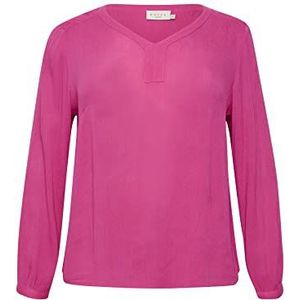 Kaffe Curve Kaffe Curve Damesblouse met lange mouwen, V-hals, regular fit, ronde hem, damesblouse, Fuchsia rood