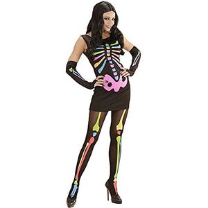 Widmann - Neon Girl skeletkostuum, jurk en manchetten, skelet, carnaval, Halloween