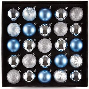 HEITMANN DECO 25 stuks kerstballen assortiment blauw zilver kerstdecoratie om op te hangen kunststof ballen