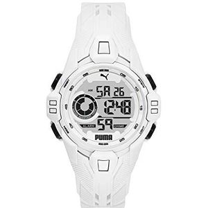 PUMA Bold herenhorloges, kastmaat 45 mm, digitaal uurwerk, PU-armband, Wit., riem