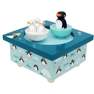 TROUSSELIER - Pinguïn & zijn baby's – muziekdoos Dancing – ideaal geschenk voor de geboorte – 2 afneembare figuren – eenvoudige bediening – Muziek Het leven in roos van Edith Piaf – Kleur: groen