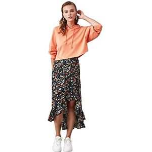 TRENDYOL Asymmetrische midi-rok met golvende rok, zwart, 42, zwart.