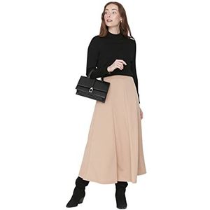 TRENDYOL Femme Design Midi A-Ligne A-Line Tricoté Jupe Skirt, Camelfarben, S
