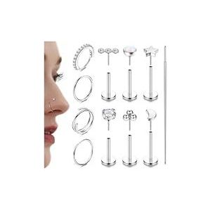 Adramata Neuspiercing, chirurgisch staal, hypoallergeen, zonder schroefdraad, voor lippen, labret, conch, tragus, oor, goud/zilver, Roestvrij staal