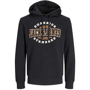 Jack & Jones Jjelogo Sweatshirt Hood 2 Kraag 24/25 Noos Sweatshirt met capuchon voor heren, Zwart - Wit - Oranje